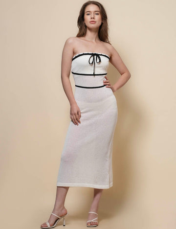 Ladies String Tie Knit Tube Dress Midi Dress SKD50183