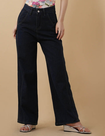 Ladies Solid Color Straight Leg Jeans 8SKP5M75