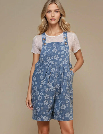 Ladies Strape Shoulder Flower Denim Romper SKJ50111