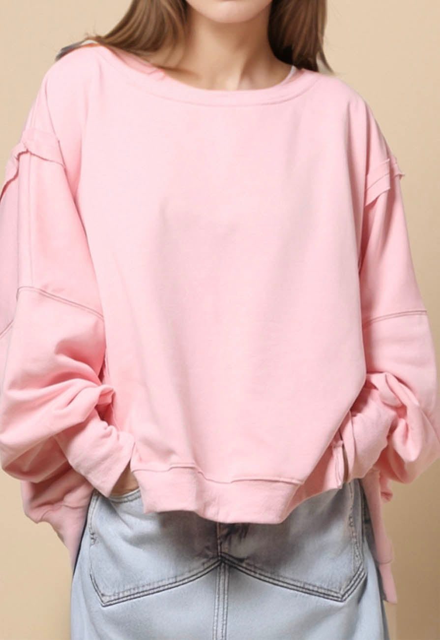 Ladies Solid Color Irregular Slouchy Sweatshirt SKT385