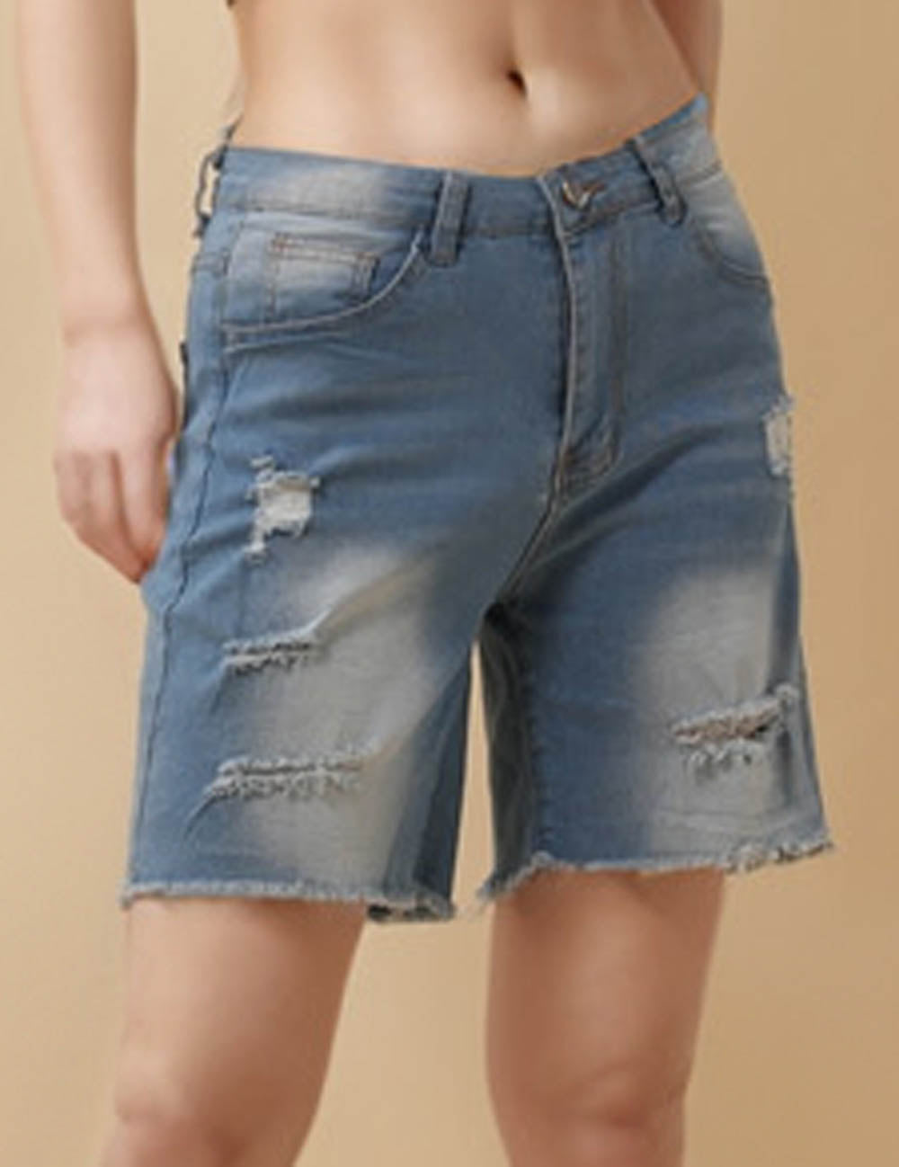 Ladies Distressed Frayed Edge Denim Shorts