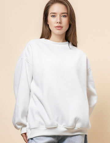 Ladies Round Neck Relaxed Sweatshirt Pullover Top H66201