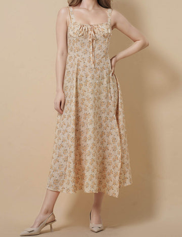Ladies Strape Shoulder Floral Print Midi Dress SKD50243