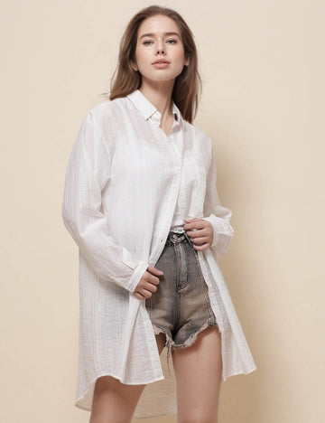 Ladies Turn Down Collar Long Sleeves Button Shirt SKT51206