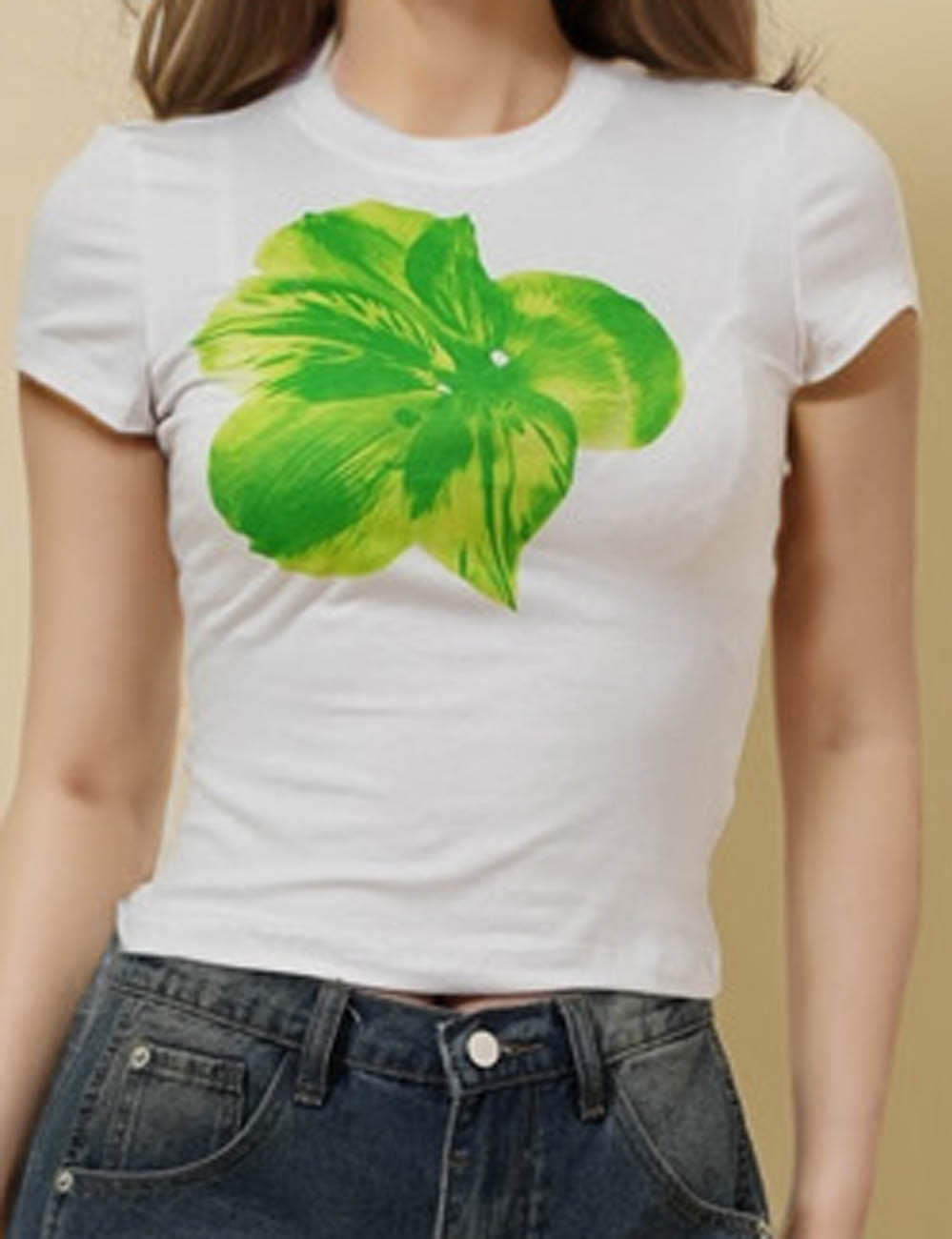 Ladies Round Neck Short Sleeves Floral Print T-Shirt SKT51017