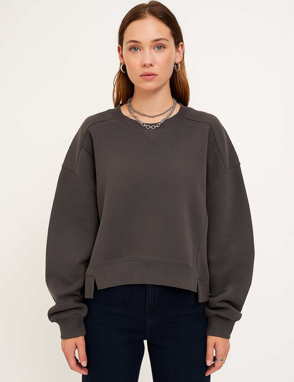 Ladies Solid Color Cropped Pullover SKT523 - SWEETKAMA