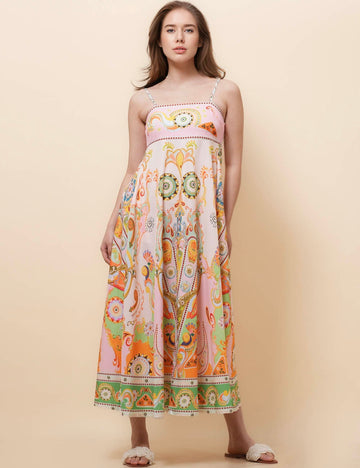 Ladies Fruit Print String Shoulder Midi Dress SKD51135