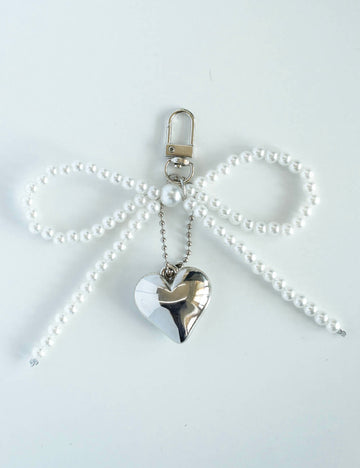 Sweet Metal Heart Pendant Beads Bowtie Key Chain SKAJ50264