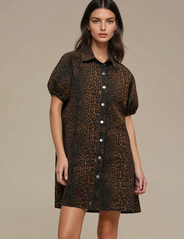 Ladies Leopard Denim Mini Dress SKD50309