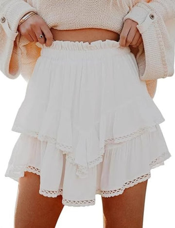 Ladies Solid Color Ruffle Mini Skirt SKS41175