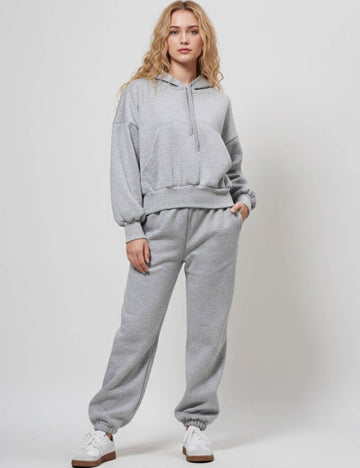 Ladies Solid Color Hoodie Pant 2PCS Daily Set 9261