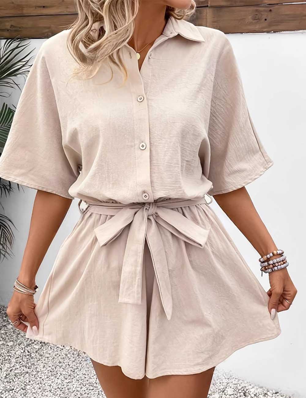 Ladies Solid Color Midi Sleeves Rumper 8SKJ5CF138