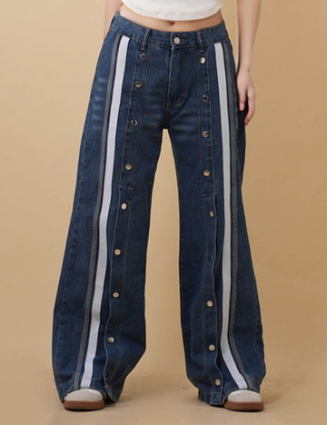 Ladies Color Block Split Button Wide Leg Denim Pants 8SKP51351