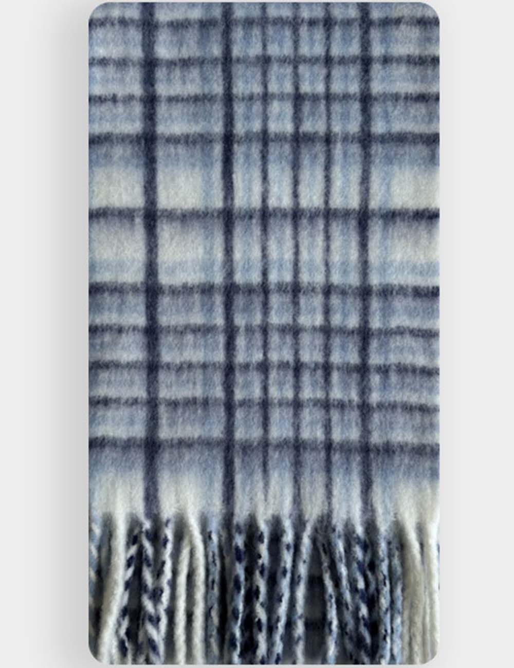 Ladies Color Block Plaid Tassel Hem Knit Scarf