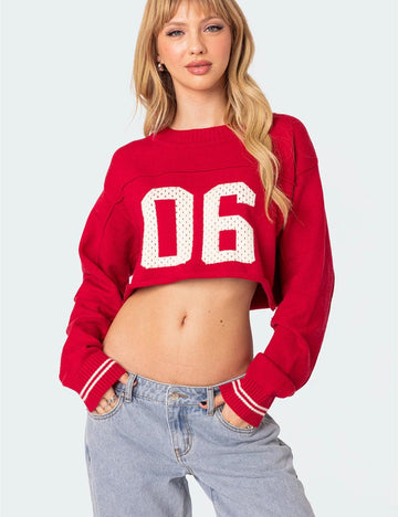 Ladies "06" Mock Neck Pullover Crop Sweater SKT4985