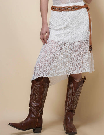 Ladies Floral Lace Elastic Waisr Midi Skirt SKS41305