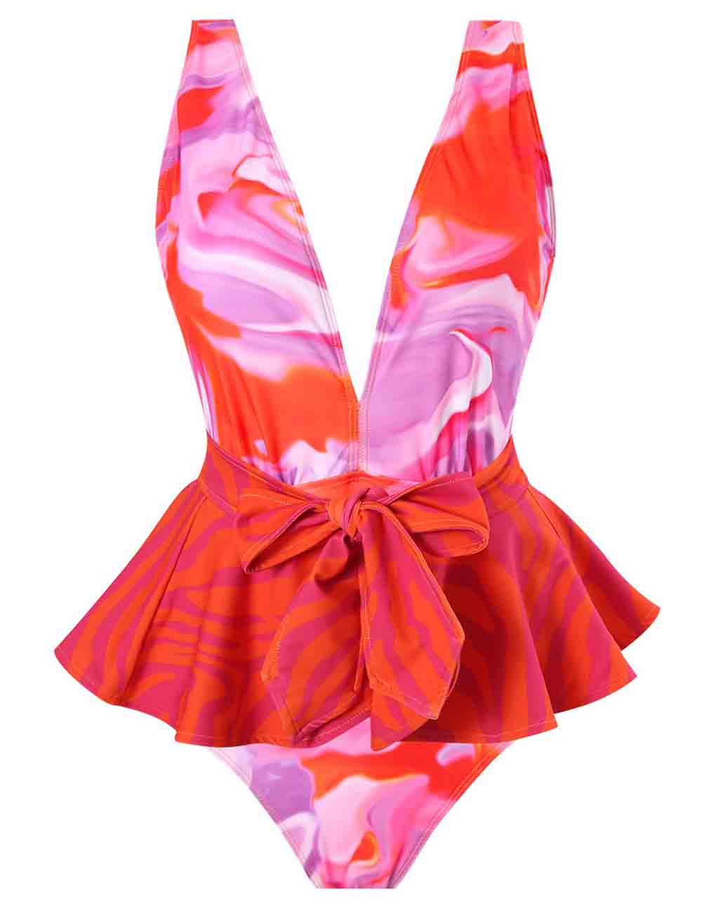 Ladies V-Neck Bowknot One Piece Swimwear with Salong