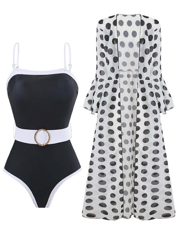 Ladies String Shoulder Belt One Piece Swimwear with Salong
