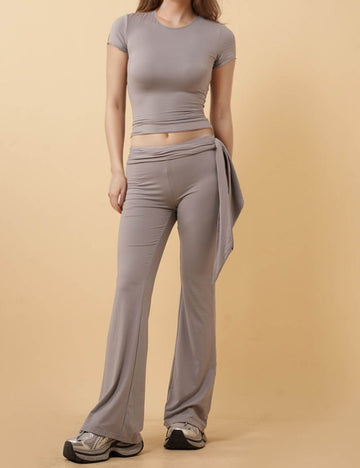 Ladies Round Neck Flared Leg 2PCS Lougewear Set 8SKST51326
