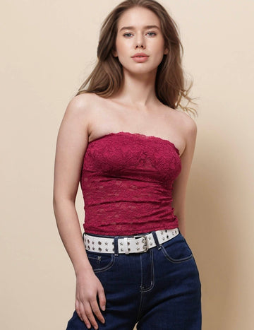 Ladies Off-Shoulder Floral Lace Tube Top SKT51008