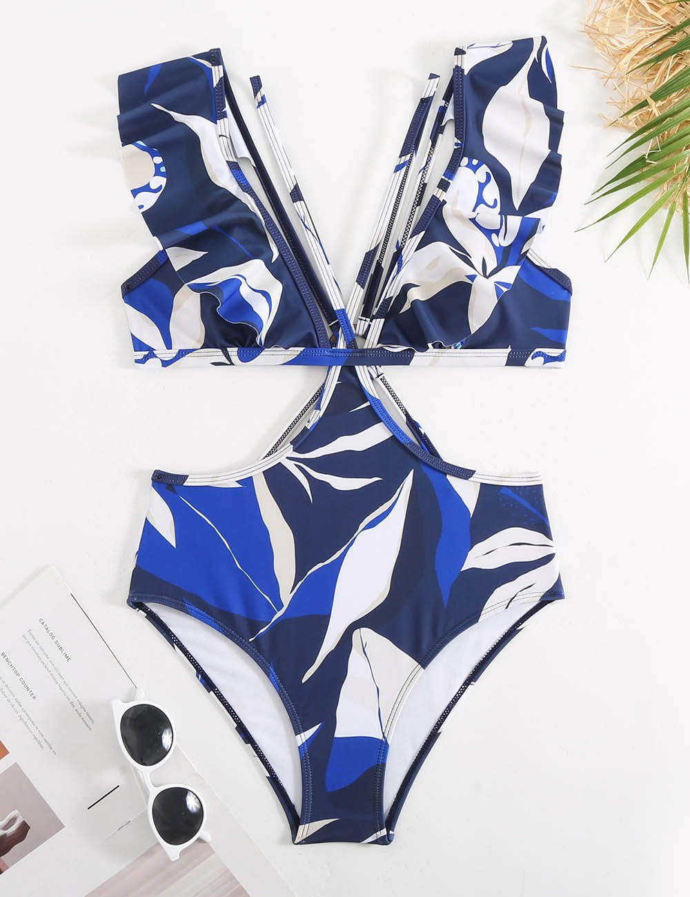 Ladies Back Open Floral Print One Piece Swimwear with Salong