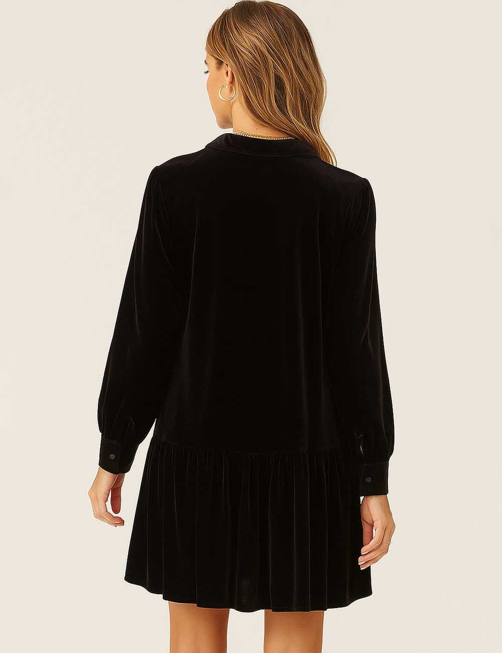 Ladies Velvet Mandarin Collar 3D Floral Mini Dress