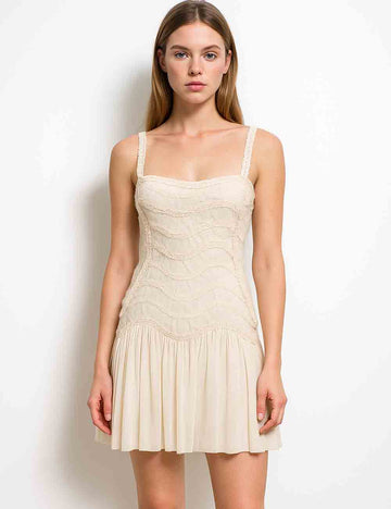Ladies Wave Crochet Square Neck Strap Shoulder Mini Dress
