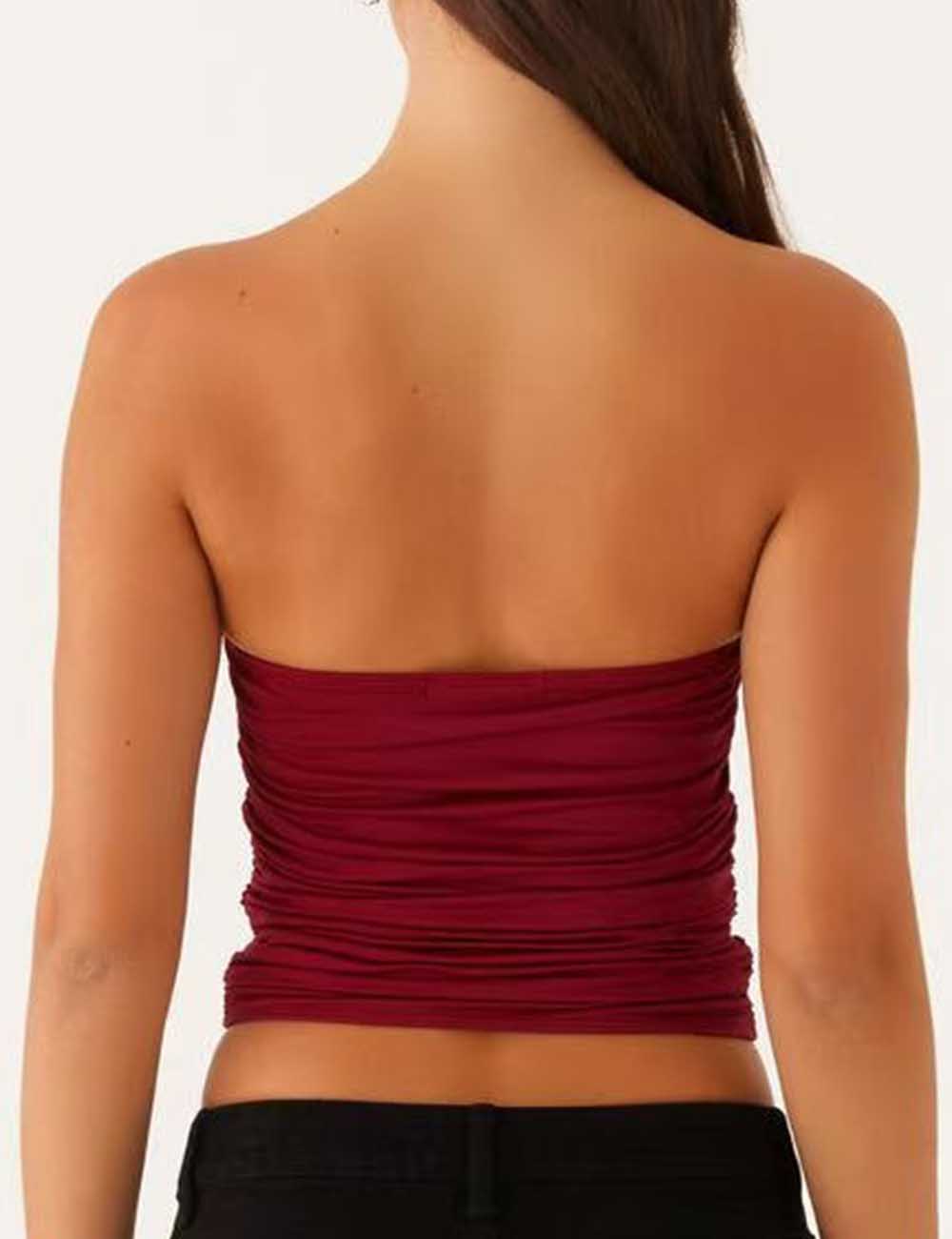 Ladies Solid Color Wrinkle Keyhole Cut Out Tube Top