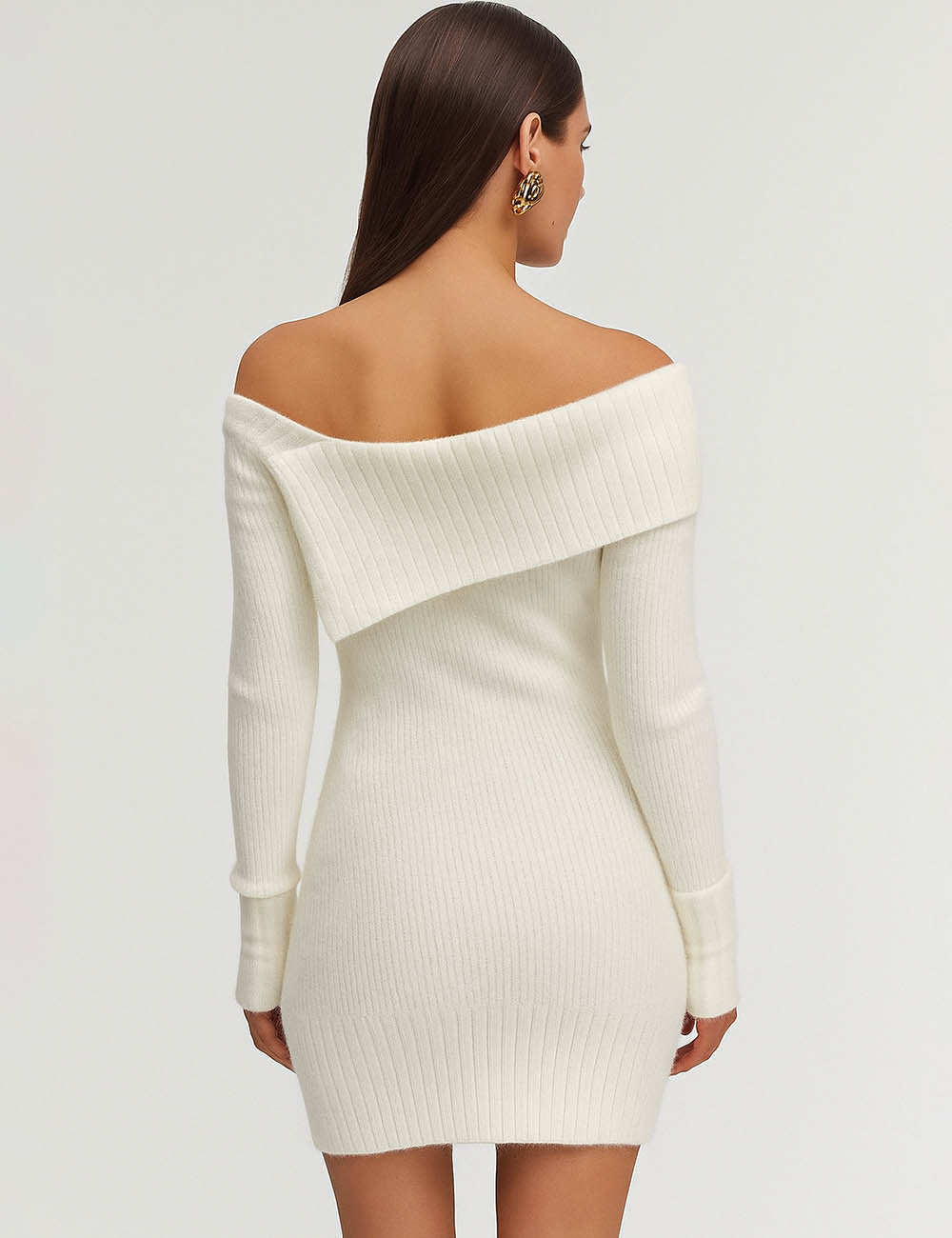 Ladies Off-Shoulder Hip Wrap Knit Mini Dress