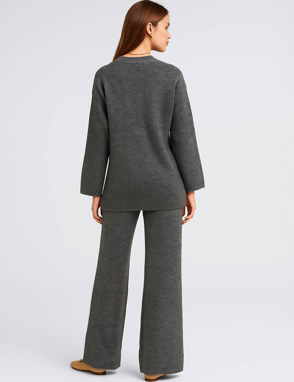 Ladies V-Neck Halter Knit Vest & Cardigan & Pants 3PCS Set