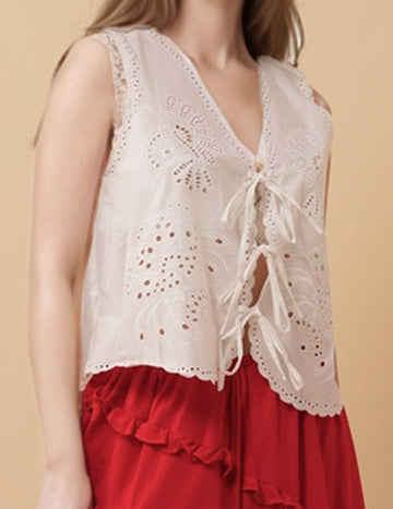 Ladies Sleeveless String Tie Hollow Out Blouse Top 8SKT51110
