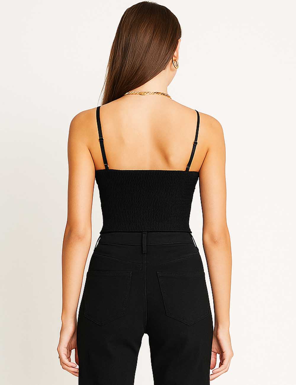 Ladies Contrast Panel Bow Sleeveless String Shoulder Corset Top