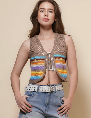 Ladies V-Neck Sleeveless Hollow Out Knit Vest SKT50135