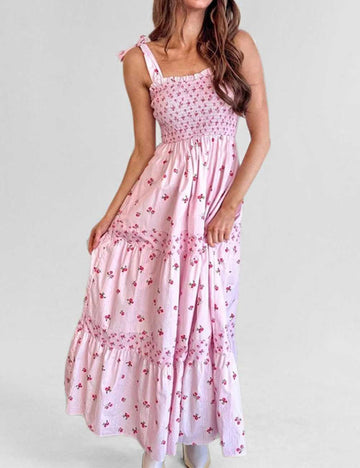 Ladies Floral Strap Shoulder Cupcake Maxi Dress