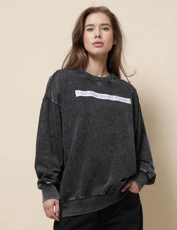 Ladies Washed Round Neck Long Sleeves Sweatshirt SKT51221