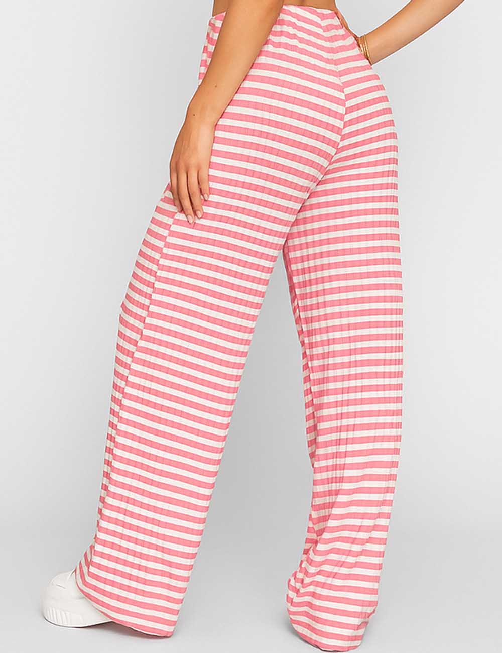 Ladies Color Block Striped String Tie Wide Leg Pants