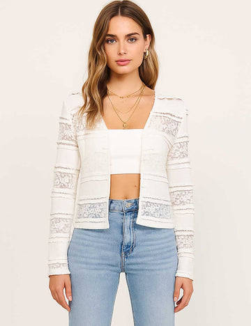 SKTKX19 Women Solid Color Lace Floral Cropped Top