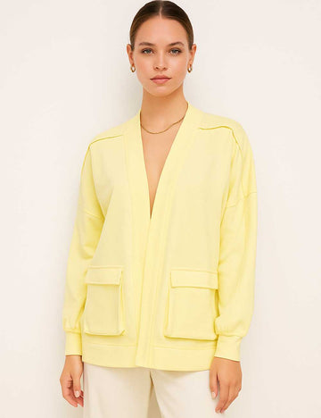 Ladies Solid Color Seam Front Open Long Sleeves Sweatshirt