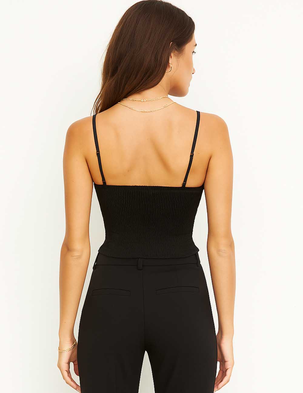 Ladies Embroidery Bow String Shoulder Back Smocked Corest Top