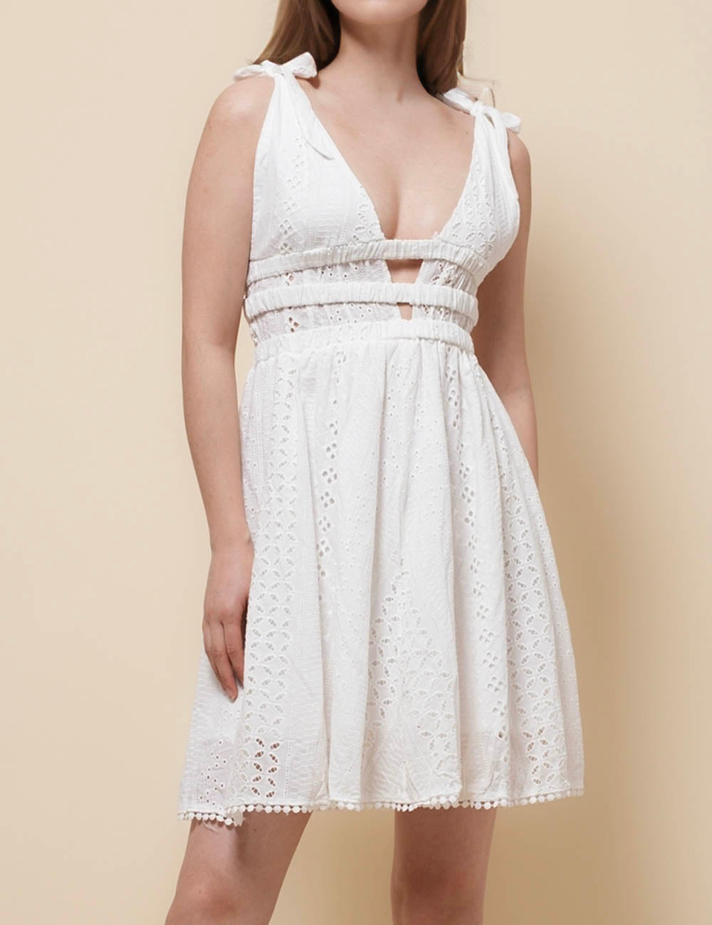 Ladies V-Neck String Tie Back Open Mini Dress SKD51200