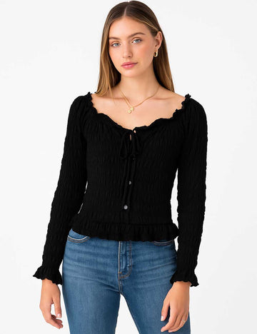 Ladies Sweetheart Neckline Wrinkle Flared Sleeves Tie Top