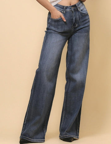 Ladies Dark Blue Jeans Wide Leg Denim Pants SKP4824