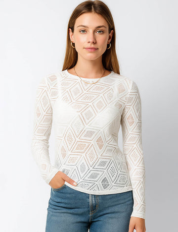 Ladies Chic See Sheer Layering Rhombus Pullover Mesh Top