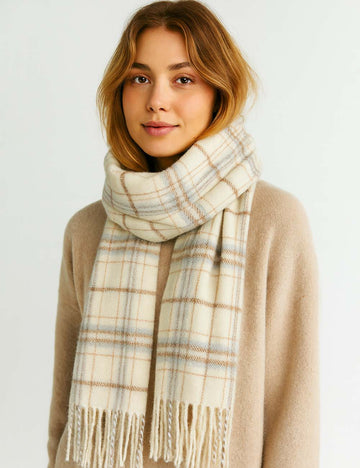 Ladies Vintage Checked Pattern Fringe Knit Scarf