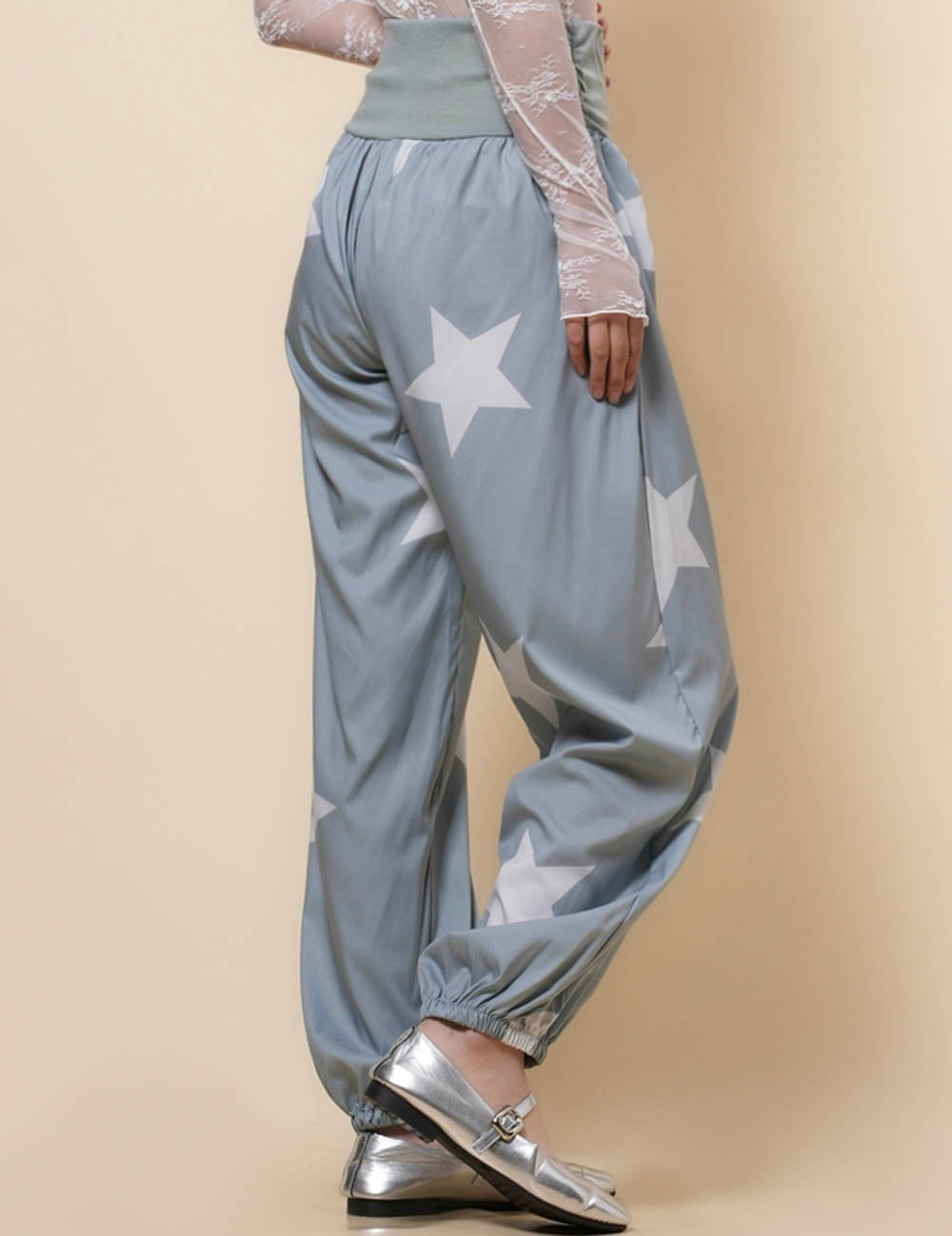 Ladies Star Color Block Elastic Waist Pants SKP41119