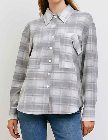 Ladies Colorful Tassel Threads Striped Turndown Collar Shirt