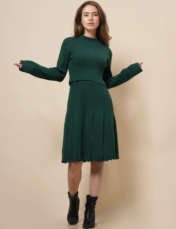 Ladies Sweater Midi Plated Midi Skirt Set SKST41111