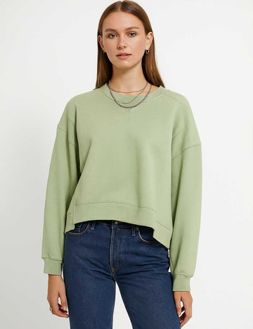 Ladies Solid Color Velvet Cropped Pullover Sweatshirt SKT523