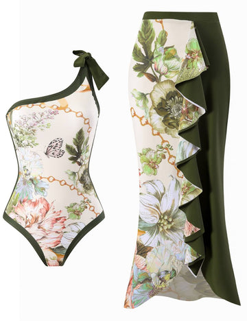 One Shoulder Print Swimwear with Salong SKSW40152