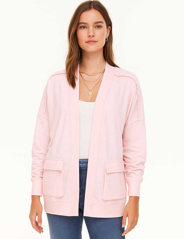 Ladies Solid Color Front Open Flap Pocket Sweatshirt